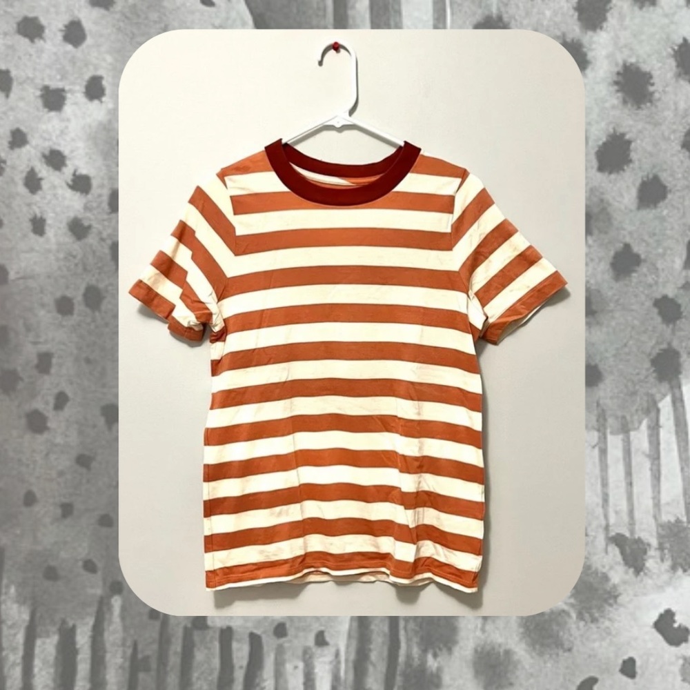 π 3/$20 Madewell β’ orange and white striped short sleeve top with dark red trim